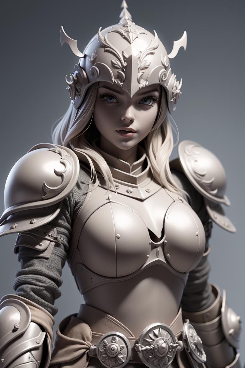 A 3D rendered image of a pretty white female warrior.