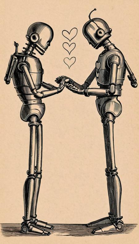 robot in love <lora:vntg-line-art-v2:1> vntg, line-art