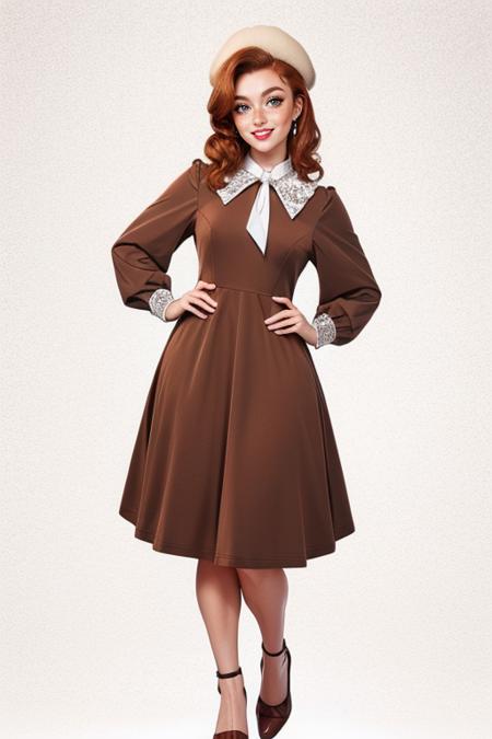 pl41dtr1m,brown dress,long sleeves,hat,