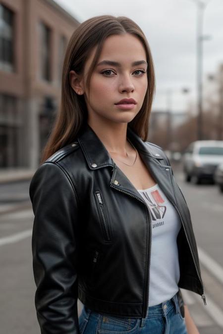 Kenzie Augustine, (ultra realistic, 8k,high quality), leather jacket