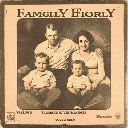 A vintage album cover art with a sepia image of a family and vintage typography, in the style of folk music.