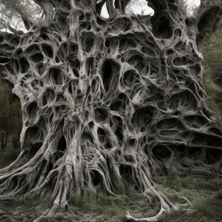 an old zplbf zplbg stone building with a tree growing out of it, a matte painting by Denis Eden, featured on unsplash, ecological art, high dynamic range, creative commons attribution, photo taken with ektachrome