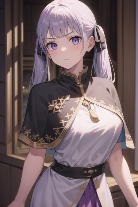 noellesilva, <lyco:noellesilva-lyco-nochekaiser:1>,
noelle silva, hair ribbon, long hair, (purple eyes:1.1), silver hair, twintails,
BREAK dress, white dress, capelet, skirt, purple skirt, (black capelet:1.5),
BREAK looking at viewer,
BREAK indoors,
BREAK <lora:GoodHands-vanilla:1>, (masterpiece:1.2), best quality, high resolution, unity 8k wallpaper, (illustration:0.8), (beautiful detailed eyes:1.6), extremely detailed face, perfect lighting, extremely detailed CG, (perfect hands, perfect anatomy),