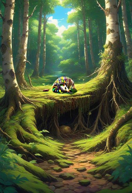 anime artwork anime artwork  a wanderer between worlds in flowing clothes, (epic landscape:1.5),  (style Super Deformed drawing), (style Super Deformed painting),best quality, masterpiece, extremely detailed,  professional  art,  professional painting, an extremely delicate and beautiful, dynamic,  great lighting, perfect shading, professional shading, depth of field,   side soft light, elegant, gorgeous, highly detailed,   full shot, uncropped,   pure genious, absolutely perfect,  highly detailed, breathtaking,
Peat bog with stunted birch growth, hedgehog nest under roots, roman mosaic floor fragments,green woodpecker drumming rotten wood .
<lora:psychedelic_trip:0.7> psychedelic trip,
<lora:EldritchRomanceIllustration1.3.1:0.5>,
<lora:- SDXL - vanta-black_contrast_V3.0:0.2>,
<lora:add-detail-xl:1>,
<lora:detailed_notrigger:1>,, anime style, key visual, vibrant, studio anime,  highly detailed . anime style, key visual, vibrant, studio anime,  highly detailed