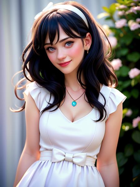 Realistic photo of a beautiful z003yd-v1 woman,  1girl, solo, long hair, smile, black hair, dress, bow, jewelry, hairband, necklace, white dress, lips, realistic, fashion, soft lighting, professional Photography, Photorealistic, detailed, RAW, analog, sharp focus, 8k, HD, high quality, masterpiece<lora:z003yd-v1:1.0>