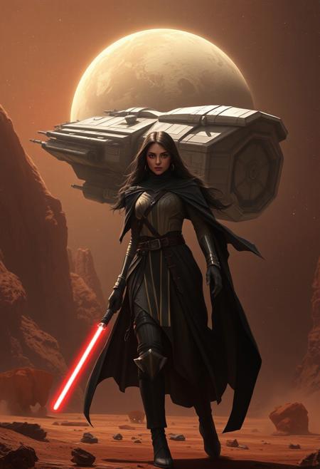 NSFW, art by Eleanor Vere Boyle and Andreas Untersberger, hantu ulat sutera
adaptive and halcyon atmosphere with dispersion, refined details, mars, space ship, 1 JEDI girl,
(brown and ivory dark black colors:0.1),  (center composition, symmetry:0.1), style by nty