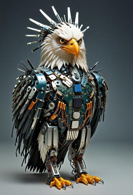 eagle made of Transistors, dark sky, mobe-cybideen,