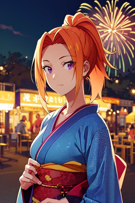 SachiTakamiyaR4 1girl, orange hair, purple eyes, ponytail
