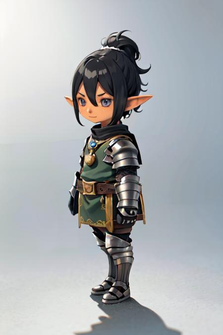 (1boy:1.2) ,elf,black nose,(chibi:1.15),short hair,straight hair,,(full body),standing,straight-on,arms at sides,(forehead:1.2)
,BREAK,
black eres,tsurime eyes,alabaster skin,
BREAK,
Black boots,armour,
(White Background:1.4),
<lora:TRTR2:0.8>