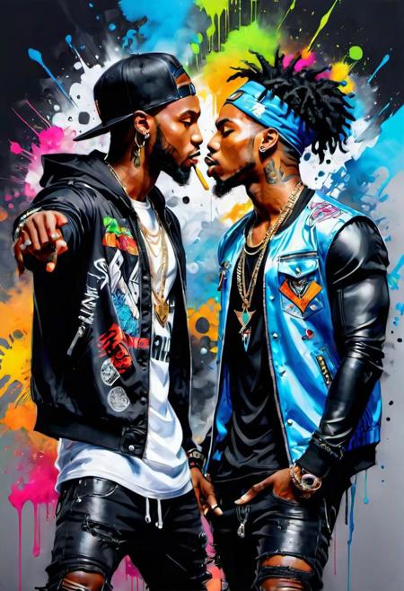 music battle between rapper and rocker, outstanding clothing style that matches the music style, masterpiece, a variety of small details in the background, random, hyper detailed, trending on artstation, intricate details, highly detailed, highly detailed, digital painting, perfect result
Close-up, portrait, 8K. oil paints, alcohol inks, bright saturated colors,
Anna Razumovskaya, Gabriele Del Otto, Casey Baugh, Antonio Mora, Aminola Rezai, Giovanni Boldini,