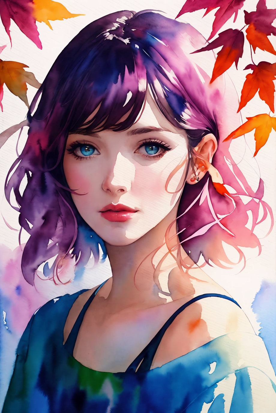 (8k, best quality, masterpiece:1.2),(best quality:1.0), (ultra highres:1.0), watercolor, a beautiful woman, shoulder, hair...