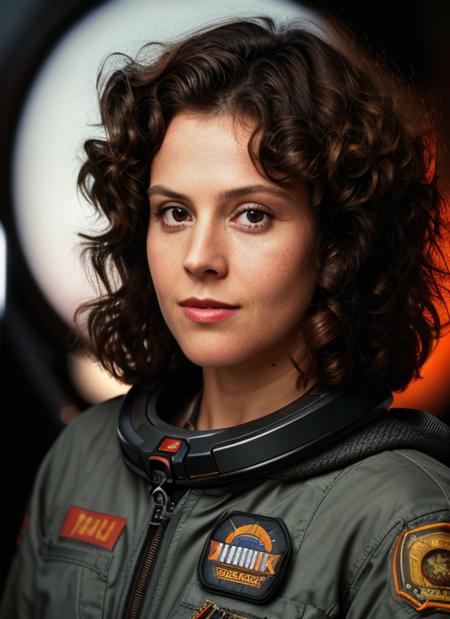 (<lora:SigourneyWeaver:.8>) ,a close up Portrait photo of (sw1) woman with brown short curly hair, Detailed face, (perfect eyes), (highly detailed skin:1.1), perfect body, wearing Mars Colony Jumpsuit, Red Planet Goggles, Mars Rover Remote Control, Solar Panel Backpack, Mars Exploration Patch, Professional Photography, soft lighting, PHOTOREALISTIC, Realistic, standing in a dark studio background, blurred background, volumetric fog, RAW, analog style, sharp focus, 8k, HD, DSLR, high quality, Fujifilm XT3, film grain, award winning, masterpiece,