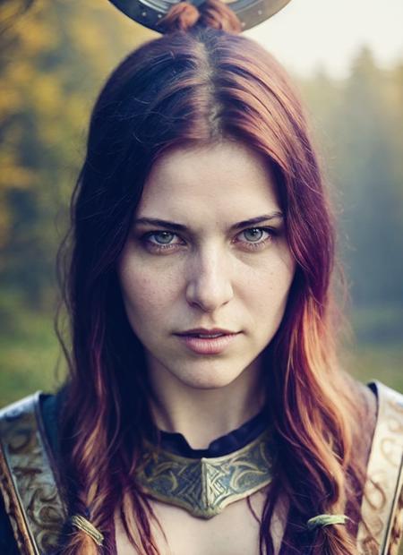 A stunning intricate full color portrait of (sks woman:1) as (viking warrior), (barbarian),  epic character composition, by ilya kuvshinov, alessio albi, nina masic, sharp focus, natural lighting, subsurface scattering, f2, 35mm, film grain, <lora:locon_dodger_v1_from_v1_64_32:1.25>