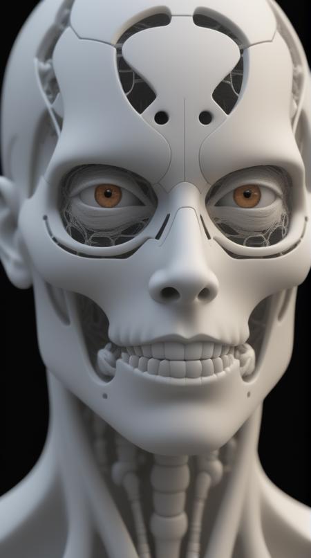 A stunning illustration of an evil neural network organism,superior artificial intelligence,half of the face is robotic skeleton,stunning facial details,45 degree angle of view,elegant,electro,(composition{[leading_lines][rule_of_thirds][.707_trigonometric_scalar_to_color_scene_structure_lighting_sources_depth_of_field_light_temperature_ambient_occlusion_global_illumination_via_1.618033988749895_ratio_proportion_to_spacing_and_dimensions]}+++) (quality{[intricate_insane_exponential_details_QHD_resolution_volumetric_lighting_depth_of_field_FullFrame_36x24mm_Nikon_D850_sensor_grain_texture]}),