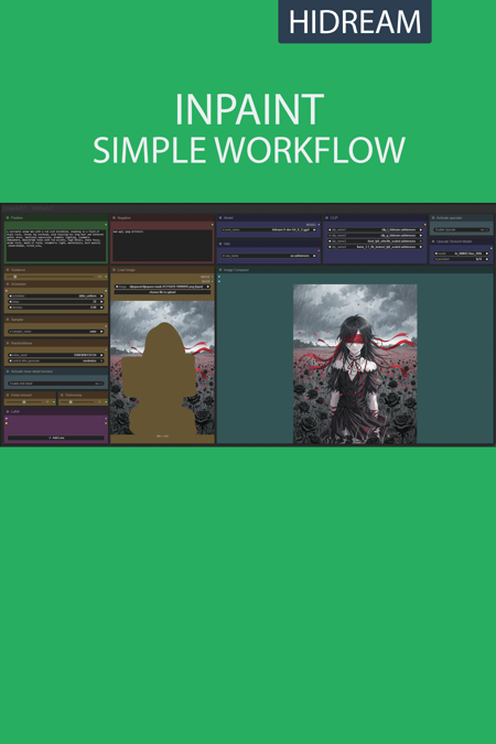 INPAINT simple workflow HiDream | UPSCALE | LORA | GGUF | CIVITAI Metadata v1.0