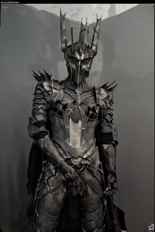 Male model wearing a metallic armor suit with spikes and a cape.