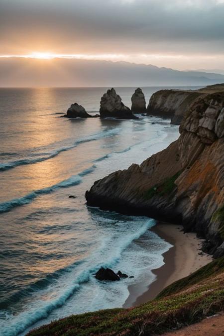 raw photo, a sunset landscape, Valdivian temperate forests coast, Chilean coast,  cozy, photorealistic, high detailed texture, 8k uhd, dslr, soft lighting, high quality, film grain, Fujifilm XT3, Sony A7 IV, highly detailed photography, (muted colors, cinematic, dim colors, soothing tones:1.2), vibrant, insanely detailed, hyperdetailed, (dark shot:1.2), (vsco:0.3), (intricate details:0.9), (hdr, hyperdetailed:1.2) (highest coherency: 1.39) (highest quality: 1.39) (rule of Thirds) (award winning) (breathtaking) (masterclass) (Playa Punta de Lobos)