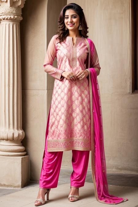 1woman, beautiful, alluring, cute face, detailed, smirk, masterpiece, full body shot, <lora:DETAIL_SLIDER_BY_STABLE_YOGI:0.5>
<lora:Salwaar Kameez By Stable Yogi:0.4> pink, salwar, kameez