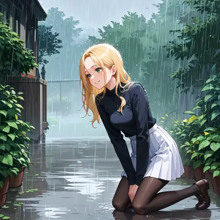 Kneeling hands between legs