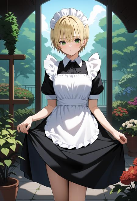 aatsukasa, short hair, blonde hair, green eyes, breasts