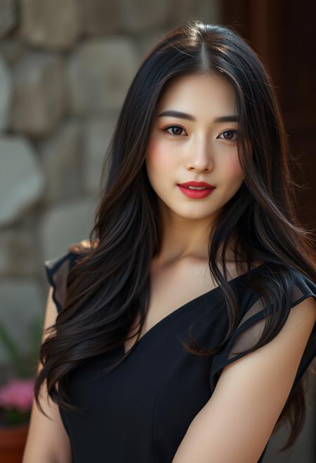 araffe woman with long dark hair and a black dress, female actress from korea, fan bingbing, gorgeous young korean woman, asian beautiful face, gorgeous chinese model, beautiful oriental woman, beautiful young korean woman, cute korean actress, beautiful south korean woman, cinematic goddess close shot, like liangchao wei, kasumi arimura style 3/4