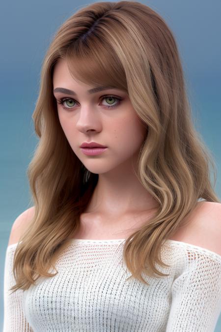 midnight, a stunning woman on the beach at midnight, in a white knitted sweater, waves in background, dark night, upper body, [close up], perfect face, raw, 8k uhd, <lora:nicolaPeltz:1>