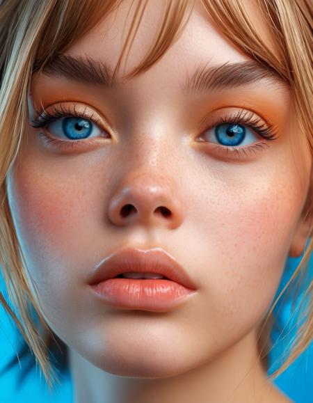 Studio photography of cute fashion 19yo girl, rosybrown and cornflowerblue gradient map, in an (extreme close-up shot:1.3), emphasizing fine details such as skin texture or specific features, high-resolution details, minimalistic background., cute fashion 19yo girl, rosybrown and cornflowerblue gradient map, intricate, elegant, highly detailed, symmetry, sharp focus, fair quality, dynamic illumination, deep colors, cinematic, background very beautiful, dramatic light, professional, ambient, pristine, epic, excellent composition, creative, atmosphere, artistic, rich vivid color, perfect, vibrant, aesthetic, pretty