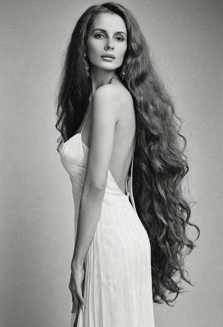 Extremely beautiful woman,very long hair, masterpiece,  1960s style portrait photograph by Richard Avedon, Rolleiflex medium format tlr