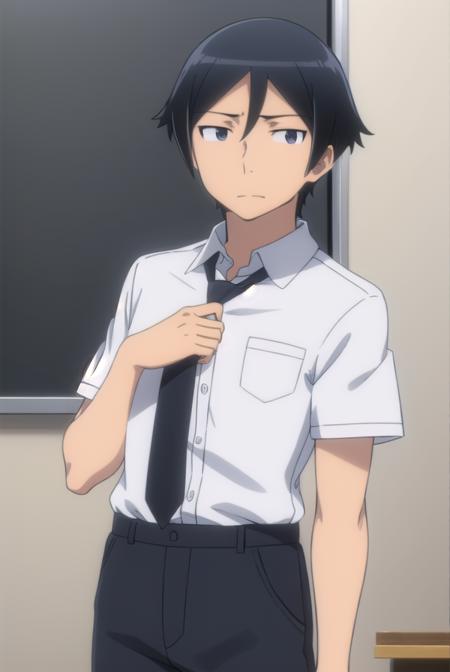 kyousukekousaka, <lora:kyousuke kousaka s2-lora-nochekaiser:1>,
kyousuke kousaka, black hair, male focus, (black eyes:1.5),
BREAK shirt, school uniform, white shirt, short sleeves, necktie, black necktie,
BREAK indoors, classroom,
BREAK looking at viewer, (cowboy shot:1.5),
BREAK <lyco:GoodHands-beta2:1>, (masterpiece:1.2), best quality, high resolution, unity 8k wallpaper, (illustration:0.8), (beautiful detailed eyes:1.6), extremely detailed face, perfect lighting, extremely detailed CG, (perfect hands, perfect anatomy),