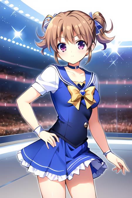 irisu makina, 1girl, masterpiece, best quality, magical girl,  sailor senshi uniform, blue sailor senshi uniform, bishoujo senshi sailor moon, mini skirt, space, heart choker, sailor moon, <lora:Makina-15:0.7>