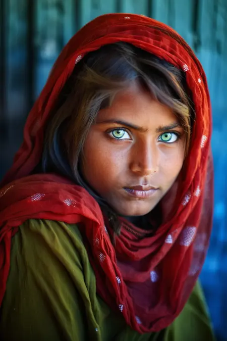 Portrait of an Afghan Girl - Headscarf Woman