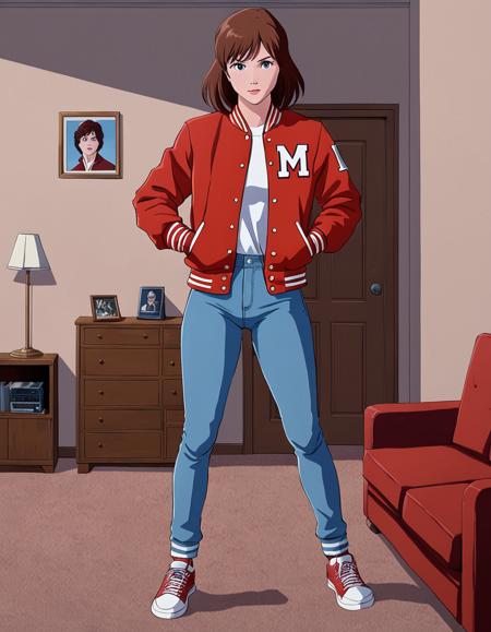SophieMW long sleeves,red jacket,letterman jacket,denim,blue jeans