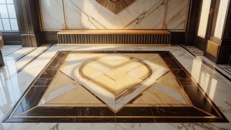 <lora:ArtDecoStyleSDXL:1> ArtDecoStyle luxurious decadent, 1930 reflective marble floor lounge, yellow tinted evening, wooden counter, corners, sunlit, golden hour, linear patterns, sharp, art deco, RAW photo, realistic, photorealism