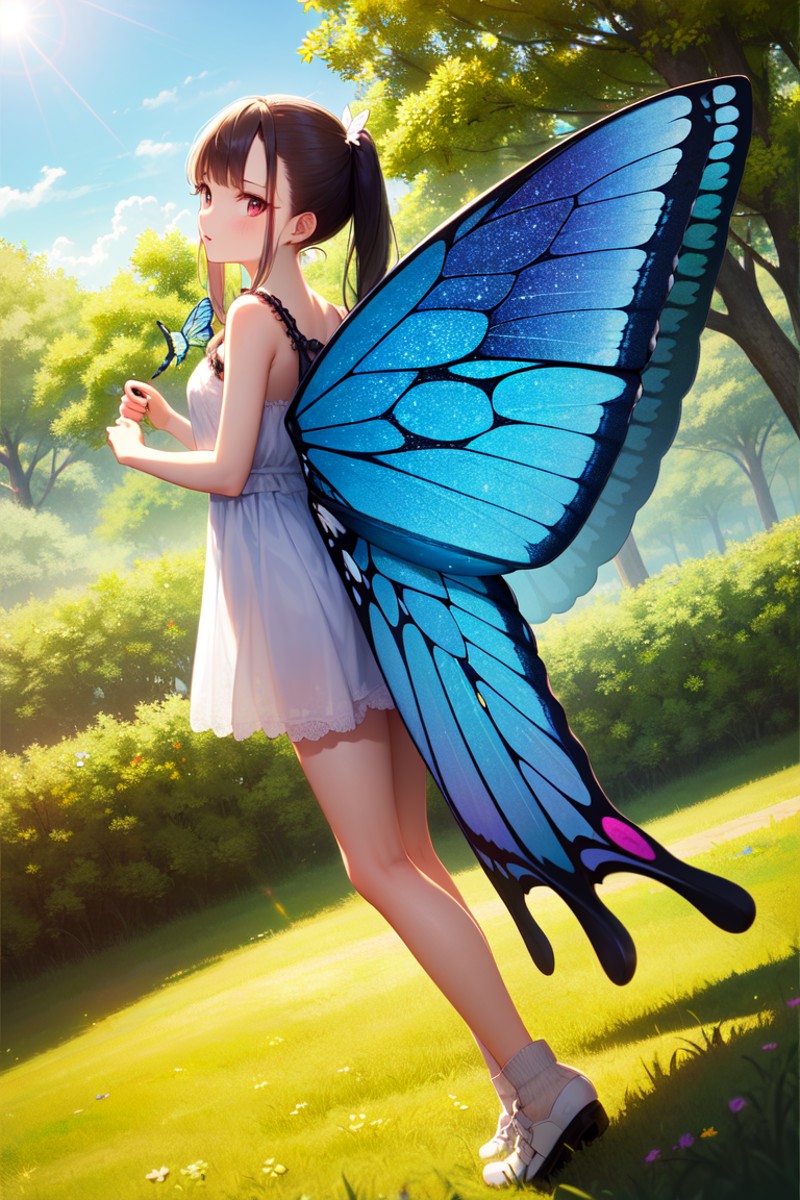 masterpiece, best_quality, 1girl, solo, butterfly wings, <lora:butterfly_wings_v1:0.8>
