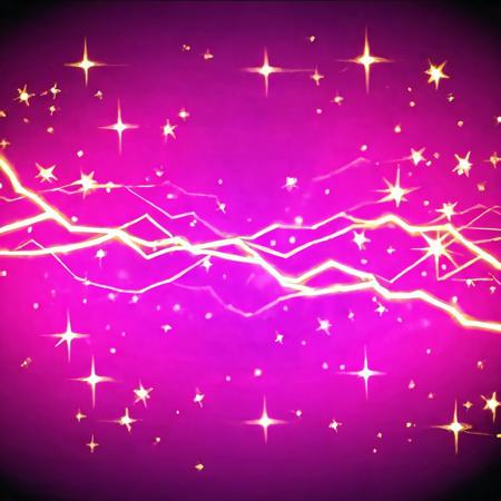 Black to purpure gradient background, NO HUMAN, Pink transparent magic defence-zone silhouette, lightning centered, close-up, golden stars, magic, casting spell