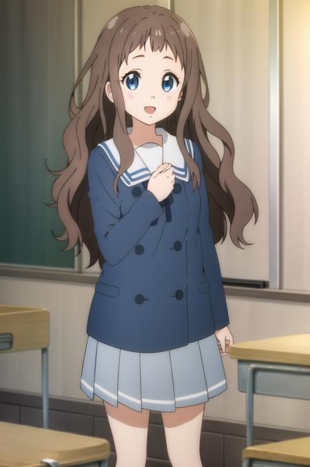 <lora:ShindouAi-v1-07:0.7>, ChopioShindouAi, brown hair, long hair, wavy hair, blue eyes, (looking at viewer:1.3), mature female, small breasts, outfit_1, blue jacket, serafuku, long sleeves, buttons, white shirt, white sailor collar, blue neck ribbon, pleated skirt, grey skirt, black kneehighs, outfit_2, idol, headset, microphone, orange dress, pink vest, wings, orange bow, short sleeves, frilled dress, wrist scrunchie, hair bow, hair ornament, high heels, orange footwear, outfit_3, white shirt, cardigan vest, white sailor collar, pleated skirt, grey skirt, outfit_4, track suit, track pants, track jacket,