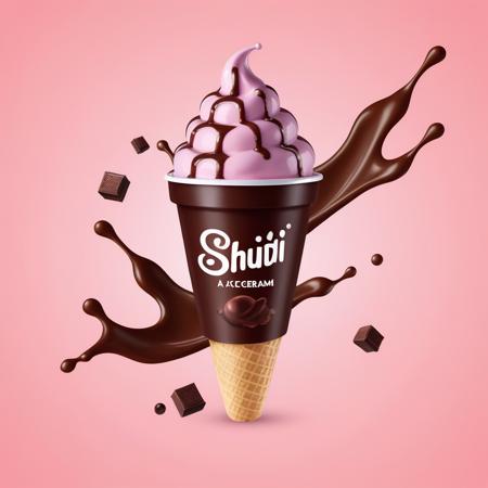 shuidi,<lora:shuidi:0.5>,a ice cream,splash of chocolate juice,