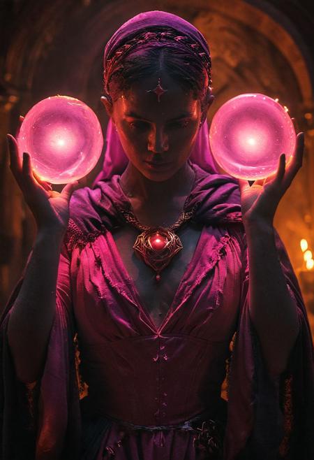 AtomicHeartTwinsCosplay, holding vibrant black-pink sss glowing Emoji shaped Spell rings, 
pointed hat, translucent skin, Describe the captivating scene captured in the vintage photograph featuring a Bedouin artist skillfully wielding his magic spell rings amidst a mesmerized audience. Provide details about the artist's attire, the capes intricate design, and the expressions of the onlookers as they witness this extraordinary performance., amazing quality, masterpiece, best quality, hyper detailed, ultra detailed, UHD, perfect anatomy, portrait, dof, hyper-realism, majestic, awesome, inspiring, closeup, an weathered outworn old Fantasy cape, smooth, Closeup, by Dring, rust paint peelz, atmospheric haze, cinamatic composition, soft shadows, national geographic style