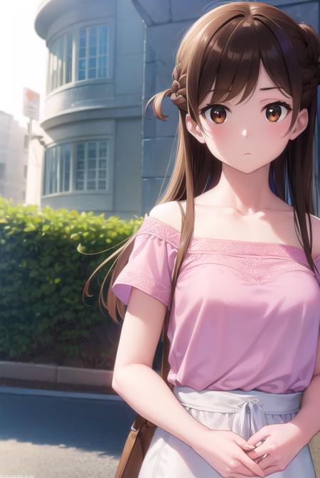 mizuharachizuru, <lora:mizuharachizuru-lora-nochekaiser:1>, 
mizuhara chizuru, long hair, brown hair, (brown eyes:1.7), (one side up:1.5), bangs, braid, hair braid,
BREAK bare shoulders, collarbone, pink shirt, puffy short sleeves, puffy sleeves, red bow, shirt, short sleeves, skirt, white skirt,
BREAK outdoors, city,
BREAK looking at viewer, (cowboy shot:1.5),
BREAK <lyco:GoodHands-beta2:1>, (masterpiece:1.2), best quality, high resolution, unity 8k wallpaper, (illustration:0.8), (beautiful detailed eyes:1.6), extremely detailed face, perfect lighting, extremely detailed CG, (perfect hands, perfect anatomy),