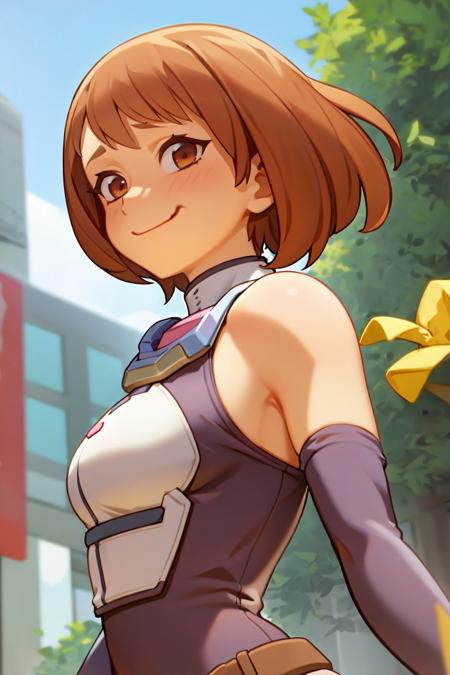 (masterpiece, best quality, absurdres),
bartolomeobari,
1girl, solo, smirk,
uraraka ochako, short hair, brown hair, brown eyes,
white bodysuit,
floating hair
<lora:bartolomeobari_test_g:0.75>