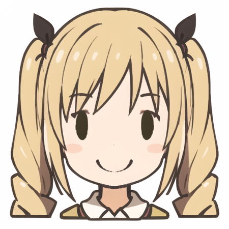 iconsono,drill hair,twintails, <lora:IconSono-08:0.85>,blonde hair, white background,