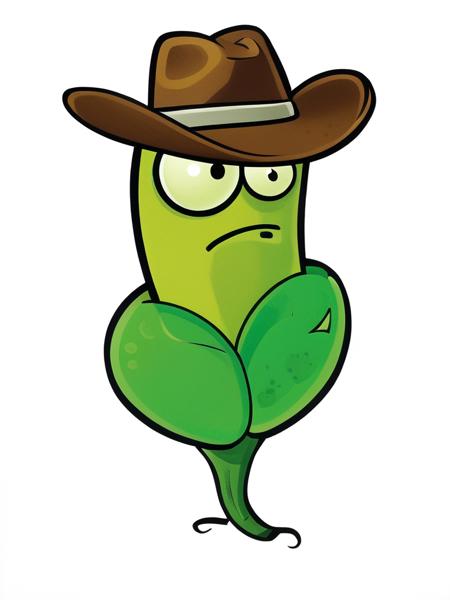 best quality, masterpiece, raw photo, 8k, cartoon, a plant dress like a cowboy,  pvz, solo,<lora:pvz:0.9>