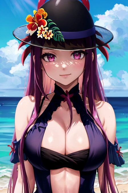 (highly detailed:1.3),
ivy alt, looking at viewer, smile, navel, jewelry, outdoors, sky, day, cloud, one-piece swimsuit, ocean, beach, black one-piece swimsuit,
Ultra-detail,(highres:1.1),best quality,(masterpiece:1.3),cinematic lighting,
(highly detailed face and eyes:1.3),  <lora:Ivy_TB:1>