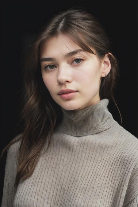 futuraanna51500v5, (closeup) Portrait of pretty young 18 year-old Caucasian woman wearing a ((turtleneck sweater)) in a grey studio BREAK <lora:epi_noiseoffset2:1> BREAK (magazine cover:1.07), dainty diamond necklace BREAK (masterpiece, extremely detailed skin, photorealistic, heavy shadow, dramatic and cinematic lighting, key light, fill light), sharp focus, BREAK  epicrealism,