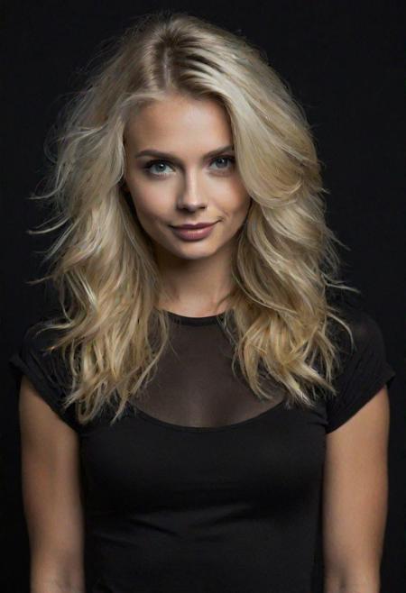 super cute blond woman in a dark theme
