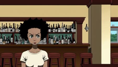 <lora:Boondocks Art Style_v1.0:1> Boondocks Art Style, drawing, blonde woman in a bar