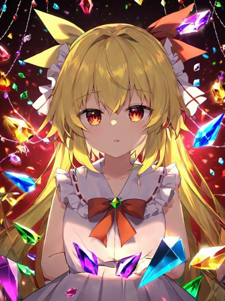 masterpiece, best quality,official art,extremelydetailed cg 8k wallpaper,touhou, 1girl,flandre_scarlet,crystals on wing