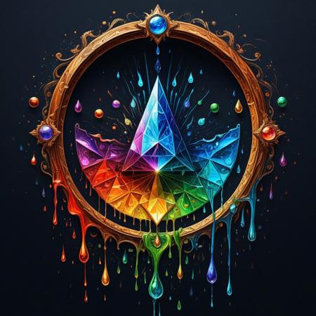 Finely detailed vector illustration. prism, prismatic colors,  ultra realistic quality,circle symbols, dark gradient background, oil painting, hyperdetailed, intricately detailed,  triadic colors,fantastical,intricate detail,splash screen,complementary colors, fantasy concept art, 8k resolution, masterpiece,oil painting,heavy strokes,paint dripping.
