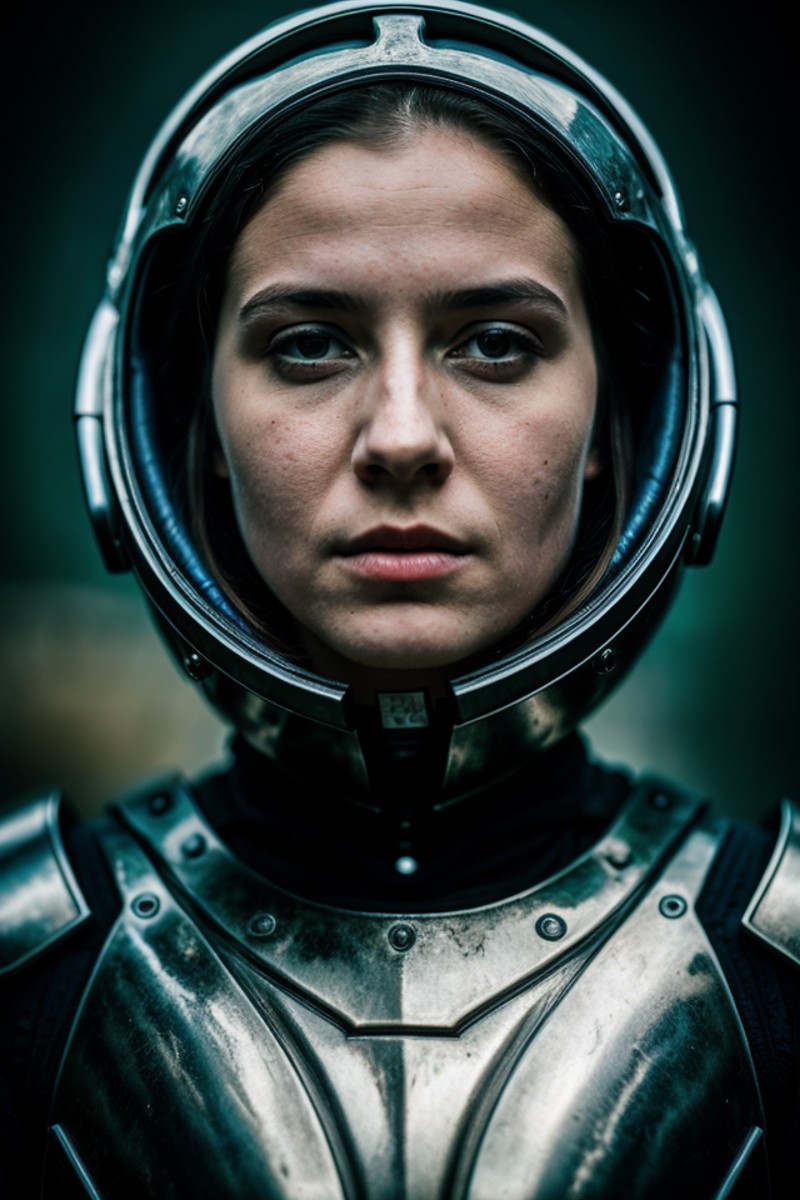 (giger style, biopunk:0.8), portrait photo of 20 y.o woman in armor, face