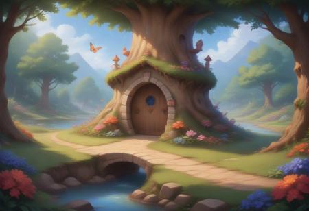 Anime coloring.In a whimsical world, a beautiful fairy garden blooms with vibrant flowers and sparkling fountains. A delicate, crystal bridge spans a gentle stream, leading to a majestic tree with leaves that shimmer like diamonds. A friendly, fluffy rabbit hops along the winding path, surrounded by fluttering butterflies and sweet, singing birds. The garden is filled with hidden treasures, like a tiny, glowing fairy door and a secret, shimmering cave. A soft, fluffy cloud drifts lazily across the sky, casting a warm, gentle shadow over the garden. The air is filled with the sweet scent of blooming flowers and the soft, soothing sound of gentle chimes. It's a peaceful, magical place where dreams come alive and wonder waits around every corner.